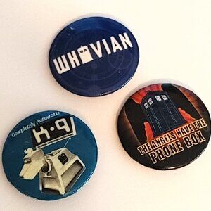 Dr. Who Pin Button Lot of 3 WHOVIAN Tardis K-9
